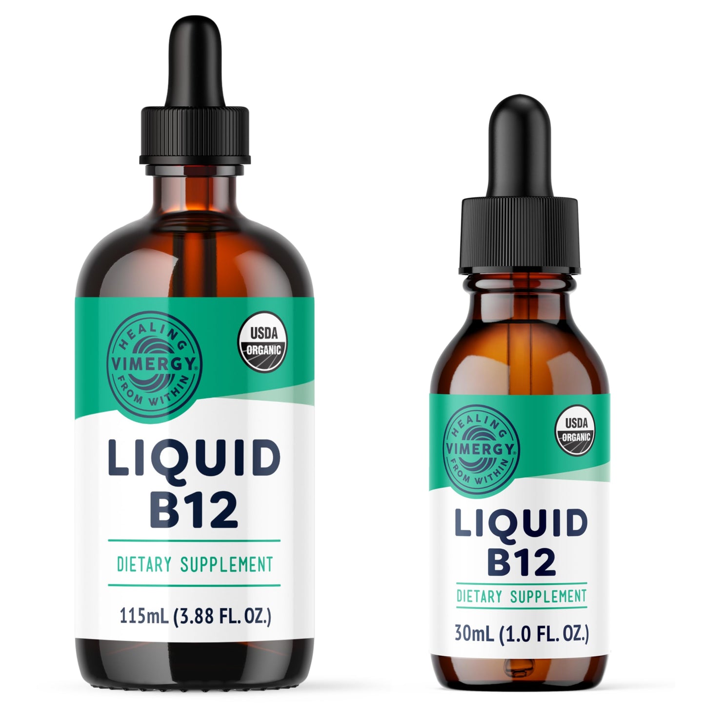 Paquete Vimergy vitamina B12 líquida orgánica 115 ml y 30 ml