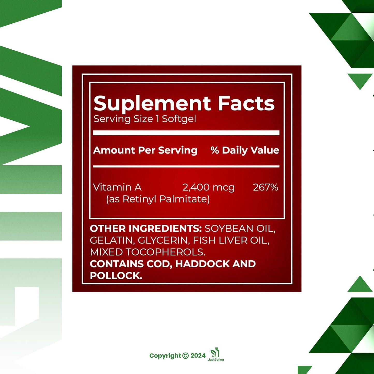 Paquete vitaminas adicionales junto a vitamina A LightSpring