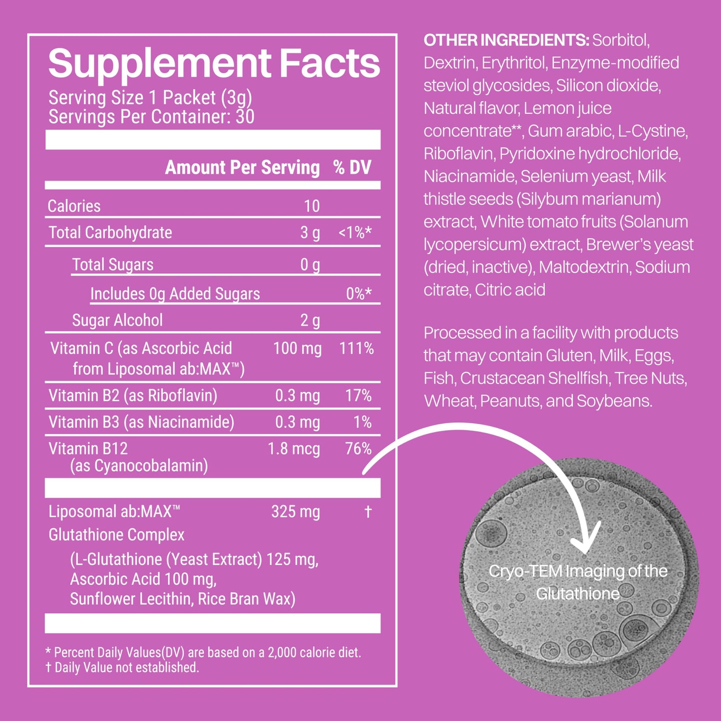 Paquetes polvo glutación liposomal para cuidado facial y antiedad