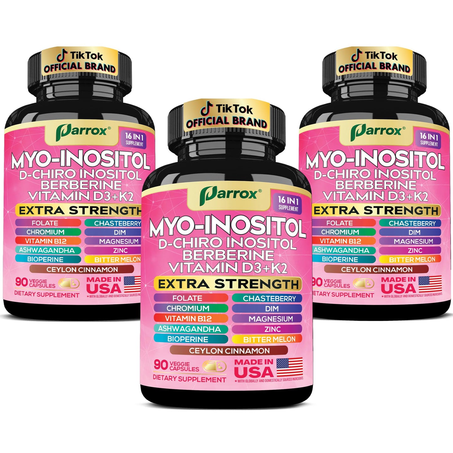 Suplemento Parrox Myo-Inositol con ingredientes naturales en frasco