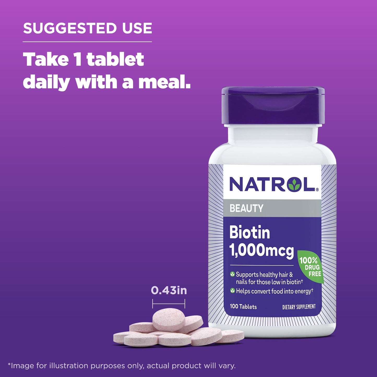 Parte inferior botella Natrol Biotina 100 tabletas