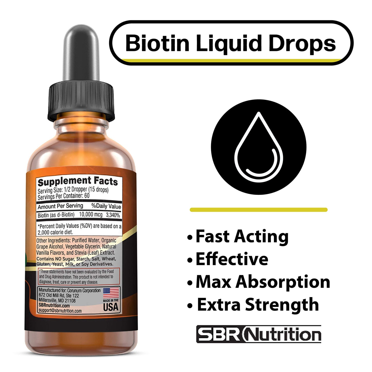 Parte trasera botella gotas liquidas biotina SBR Nutrition