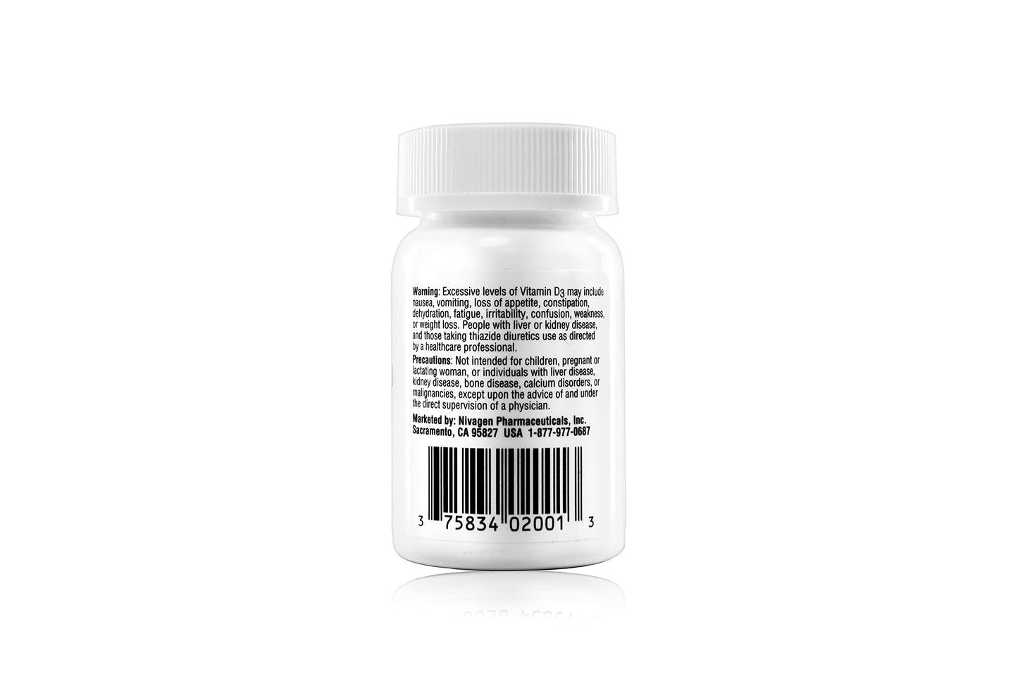 Parte trasera botella Vitamina D3 50000 UI Nivagen