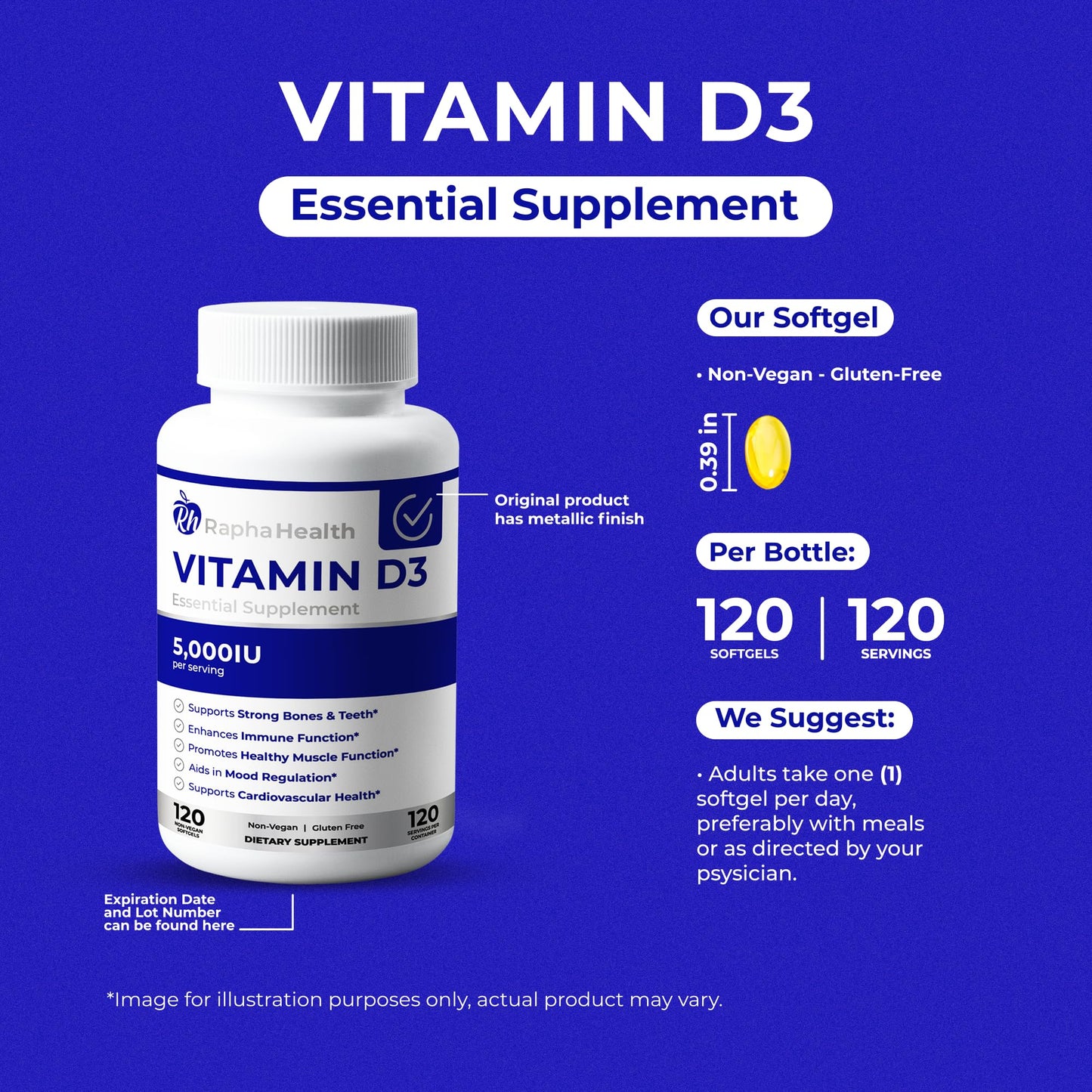 Parte trasera botella vitamina d3 5000 ui RAPHA HEALTH