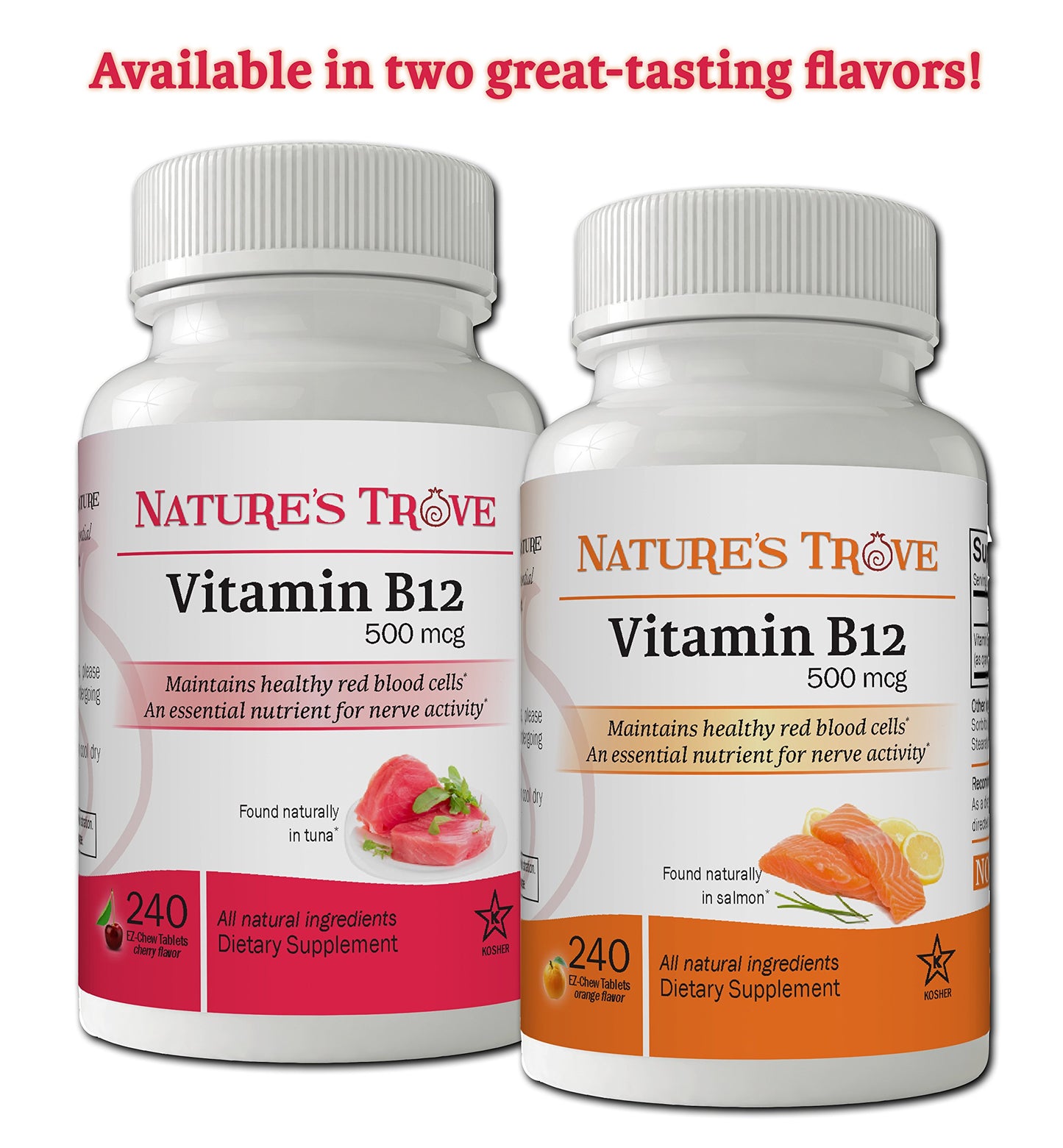 Parte trasera paquete Nature's Trove vitamina B12 con instrucciones