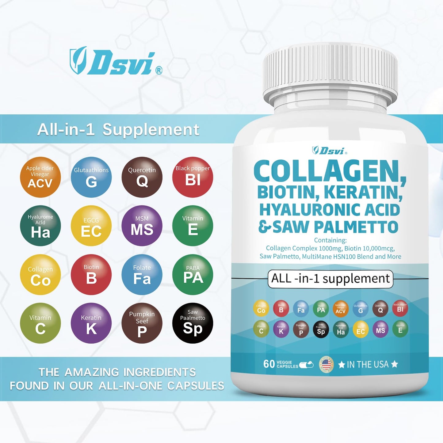 pastillas colágeno saw palmetto ácido hialurónico para cabello