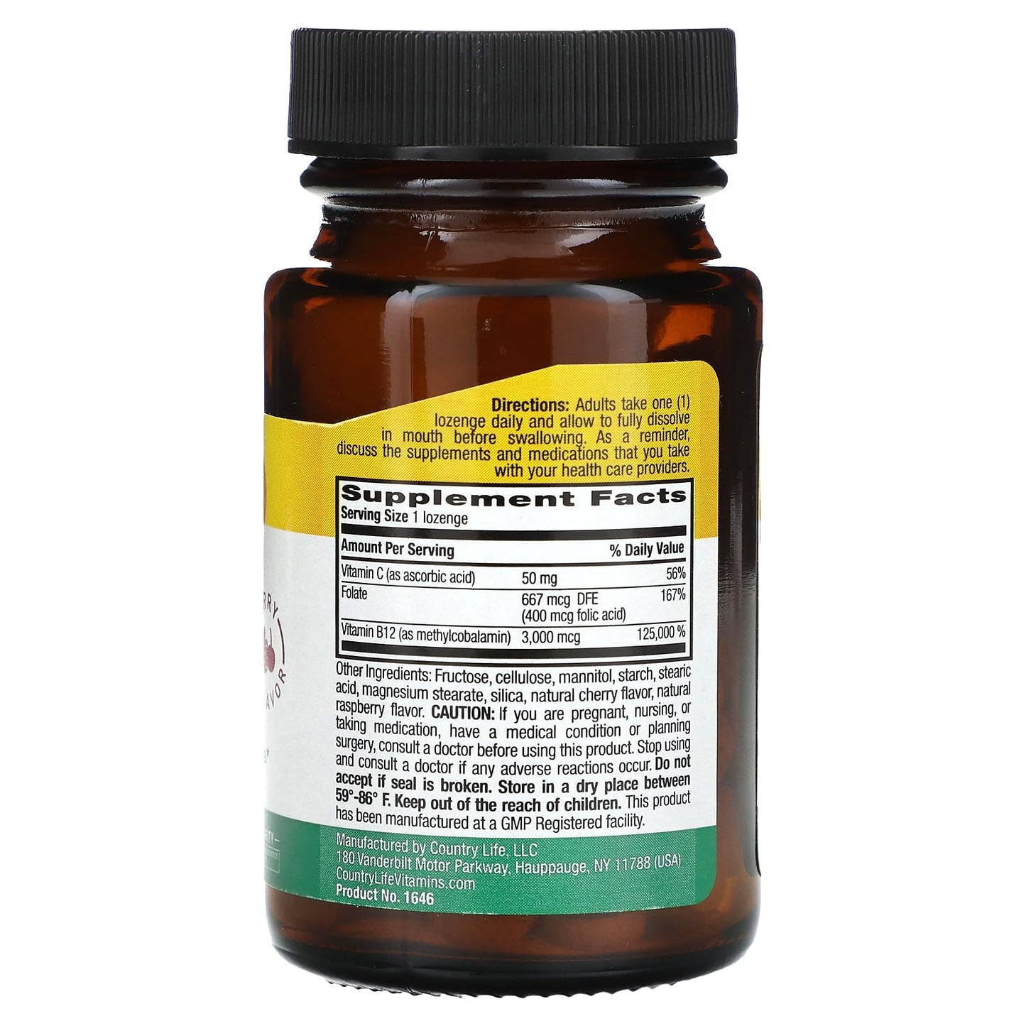 Pastillas sublinguales vitamina B12 Country Life sabor berries