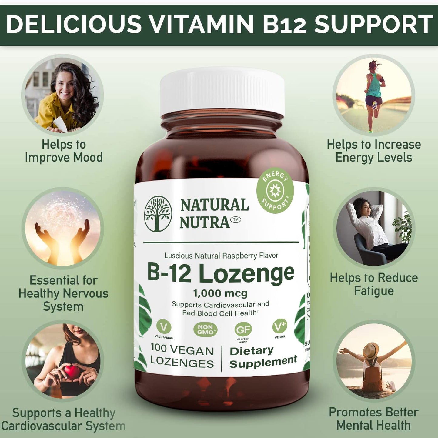 Pastillas sublinguales sabor frambuesa vitamina B12 Natural Nutra