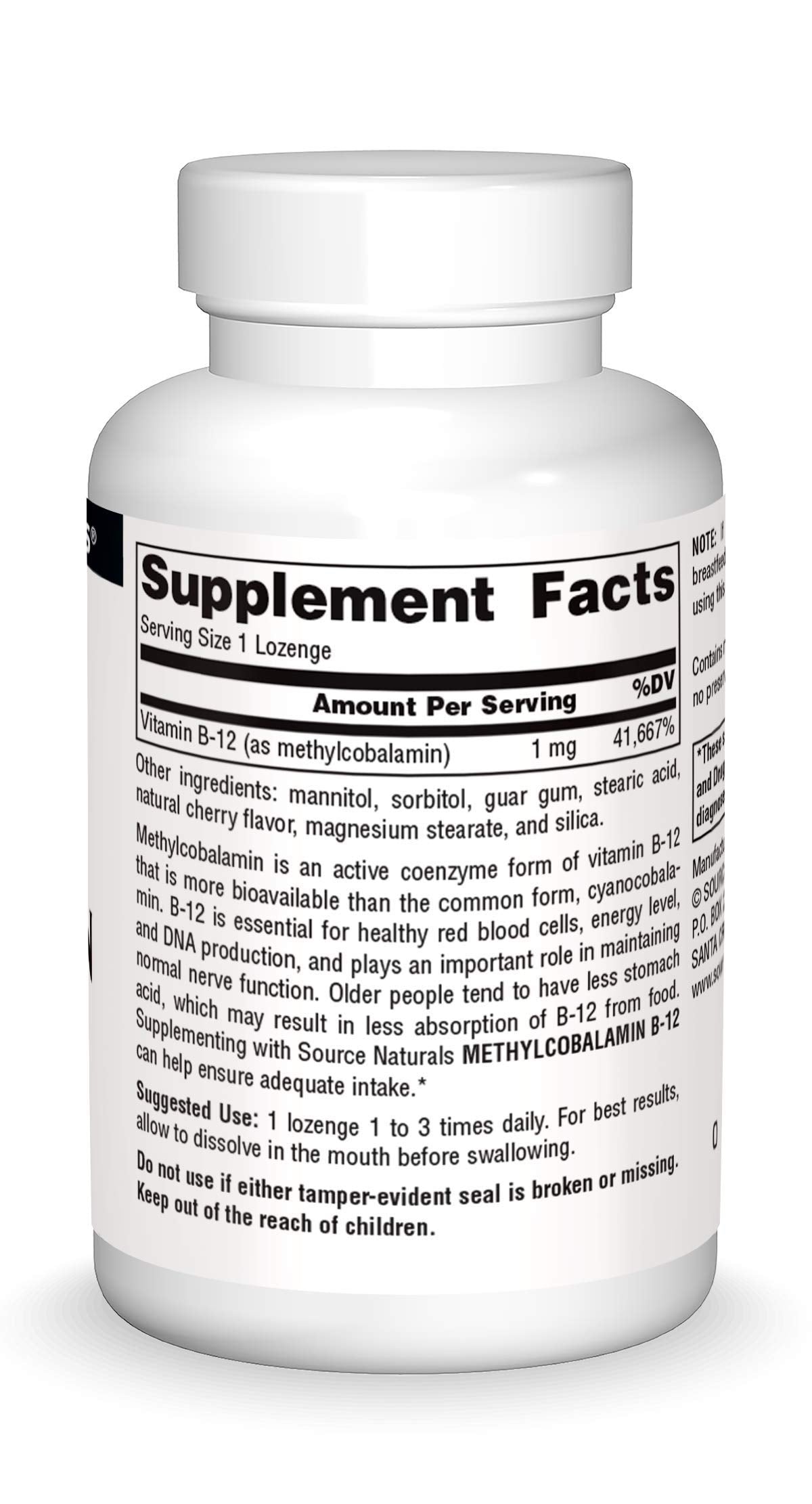 Pastillas vitamina b-12 metilcobalamina fuente Source Naturals
