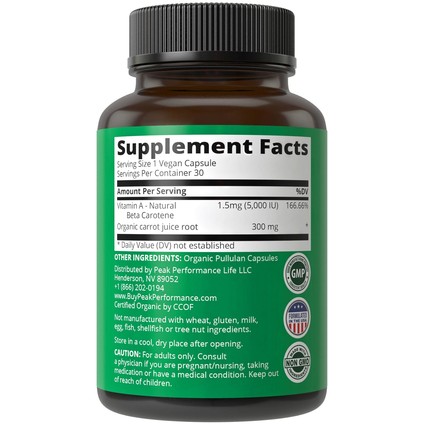 Peak Performance vitamina a organica suplemento natural vegano