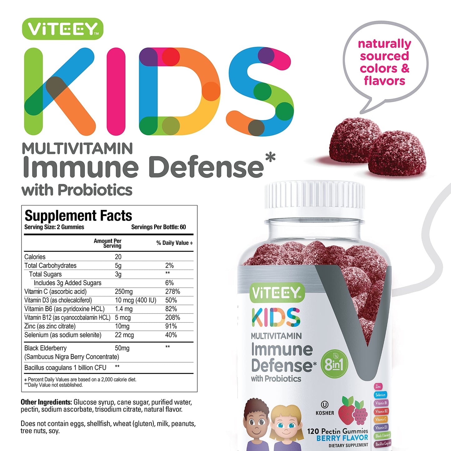 Perfil nutricional de las gomitas multivitaminas Viteey para niños