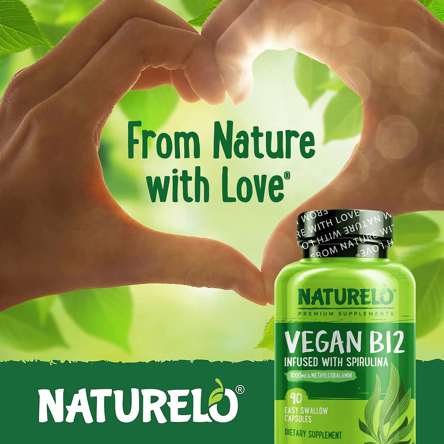 Perspectiva superior envase suplemento naturaleza b12 vegan