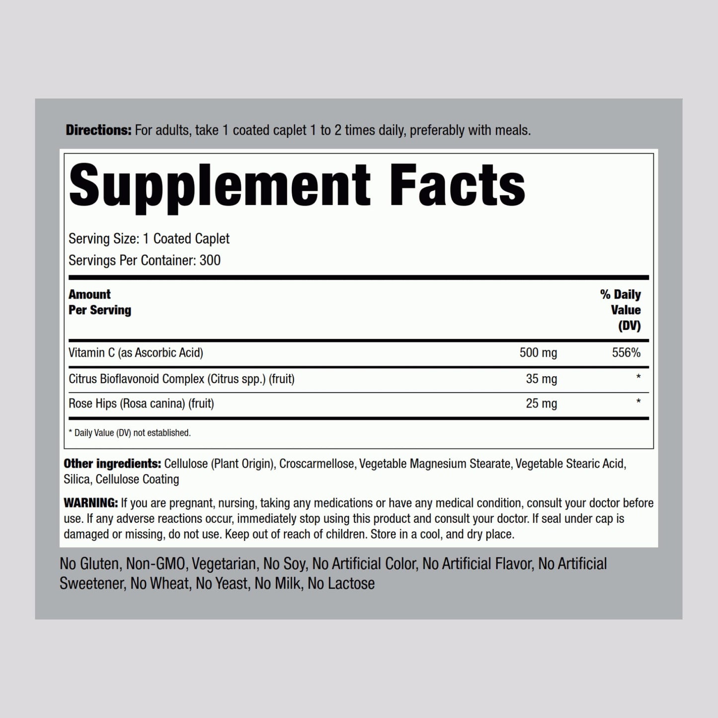 Frasco frente Piping Rock Vitamina C 500 mg