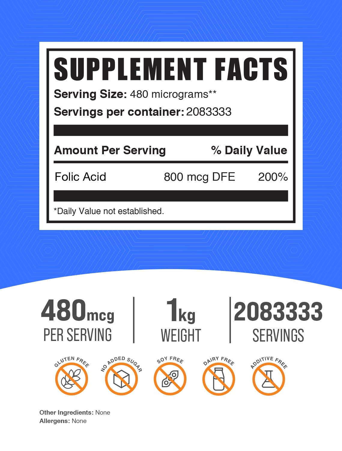 Polvo ácido fólico BulkSupplements comida saludable