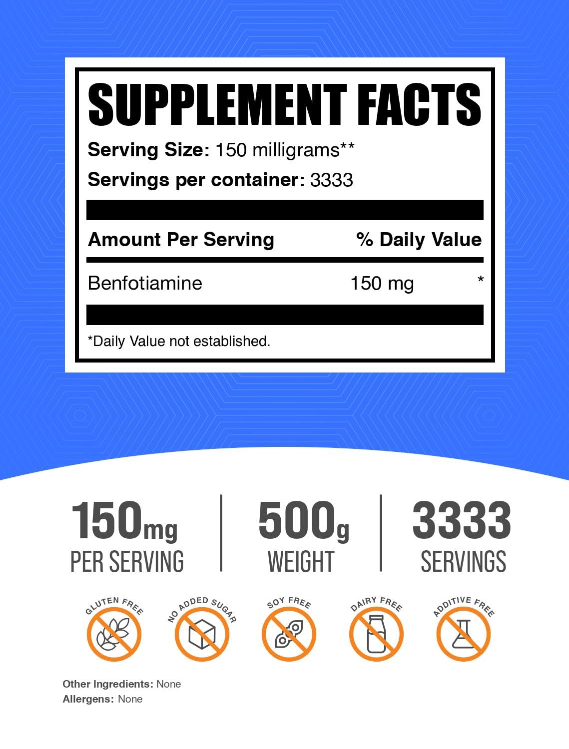 Polvo de Benfotiamina BulkSupplements para salud y bienestar