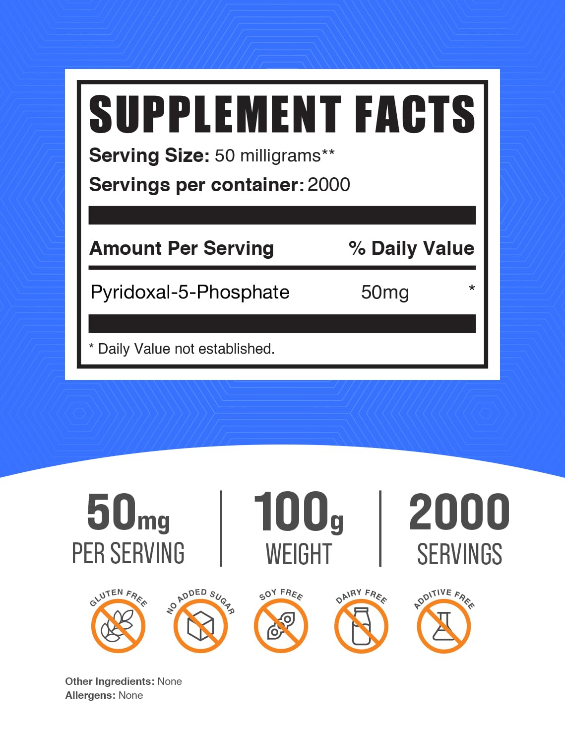 Polvo BulkSupplements Vitamina B6 50mg frasco