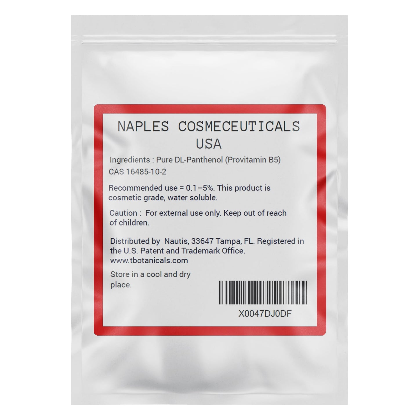 Polvo DL-pantenol de 2oz para formulaciones cosméticas