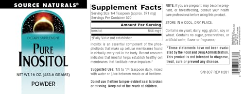 Polvo inositol Source Naturals sin conservadores ni alérgenos
