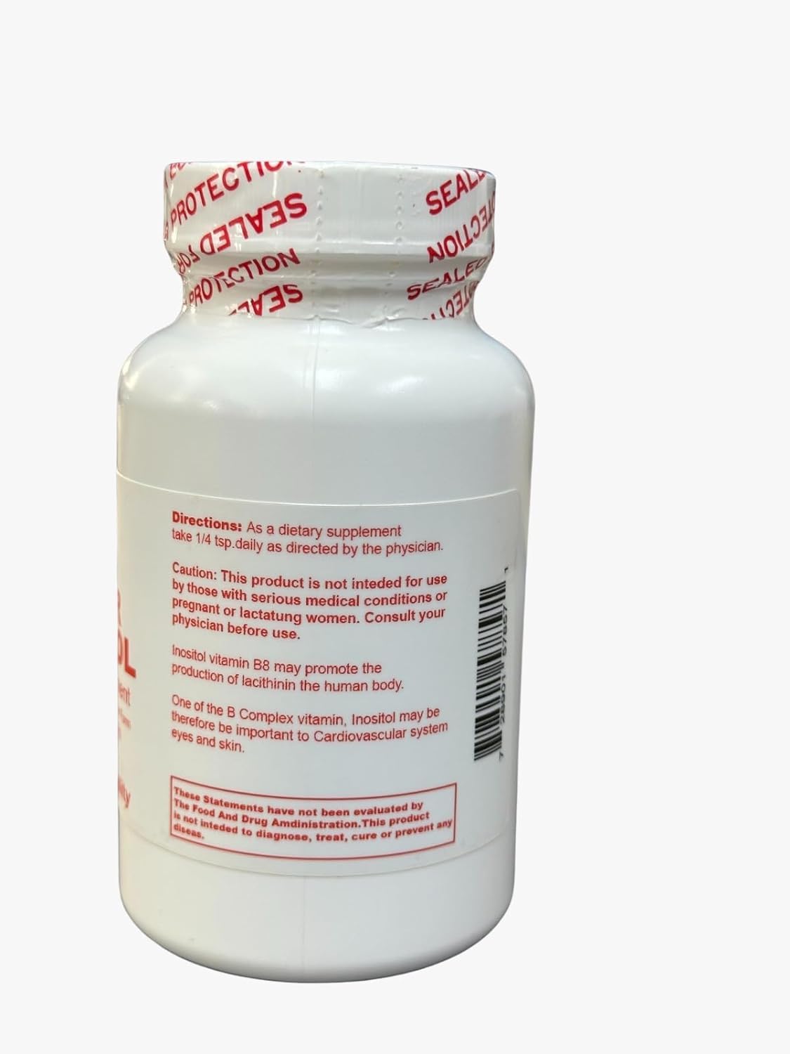 Detalle del polvo de inositol vitamina b8 Unike Nutra 4 onzas