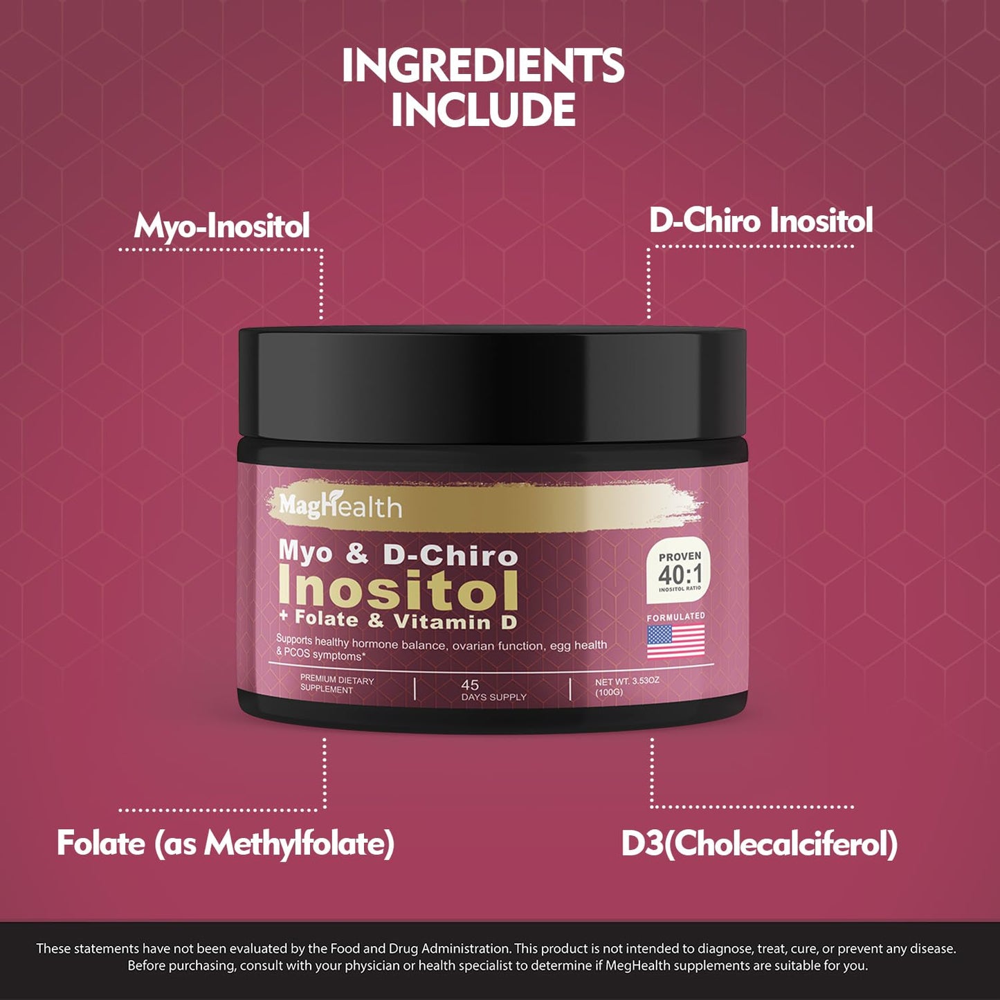 Polvo MagHealth inositol suplemento sin aditivos dañinos