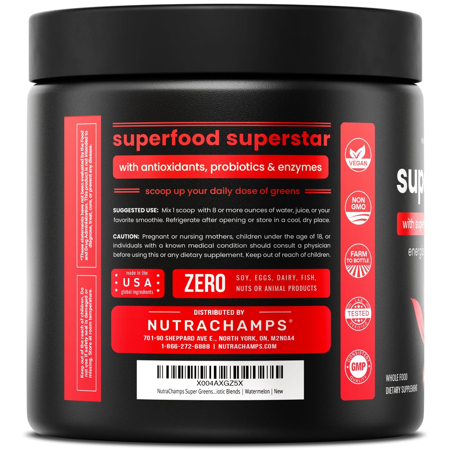 Polvo NutraChamps Super Greens para energía limpia y natural