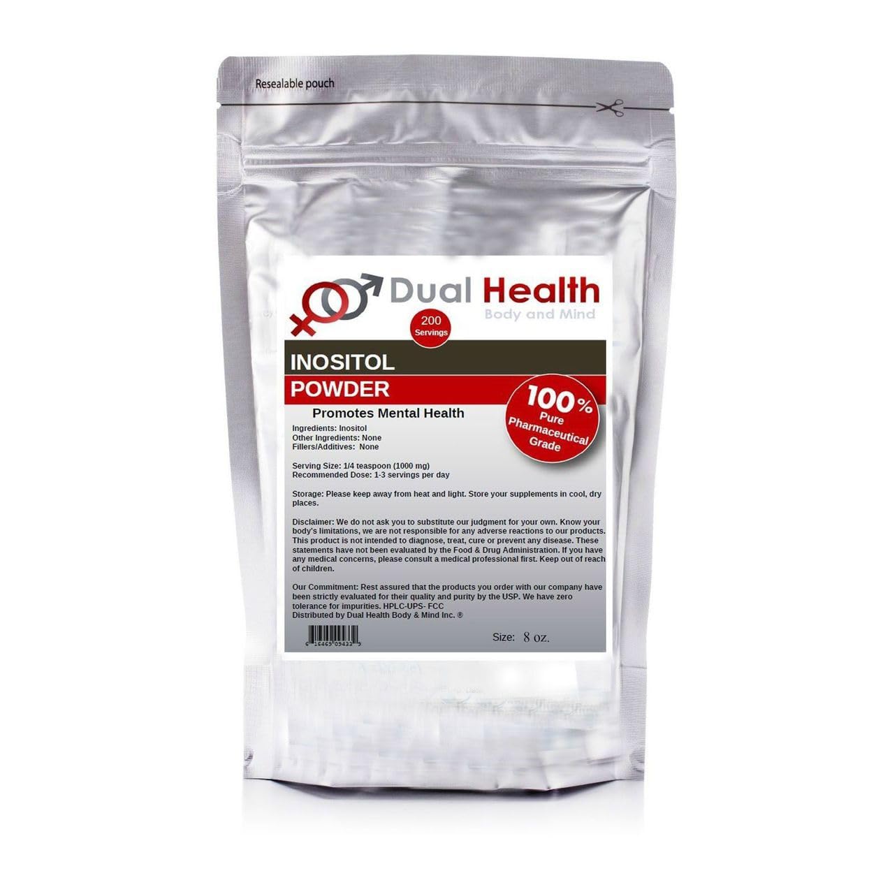 Polvo puro de inositol vitamina B8 Dual Health 8 oz
