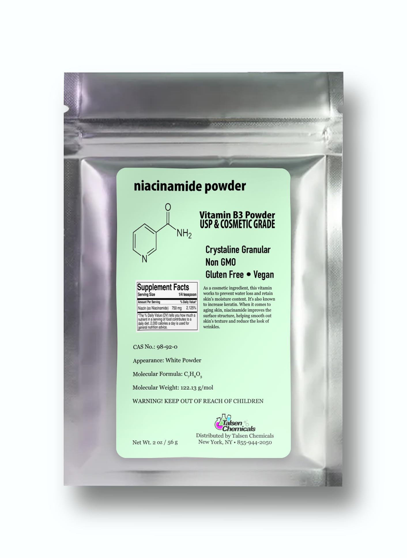 Polvo puro niacinamida vitamina b3 para cuidado de piel