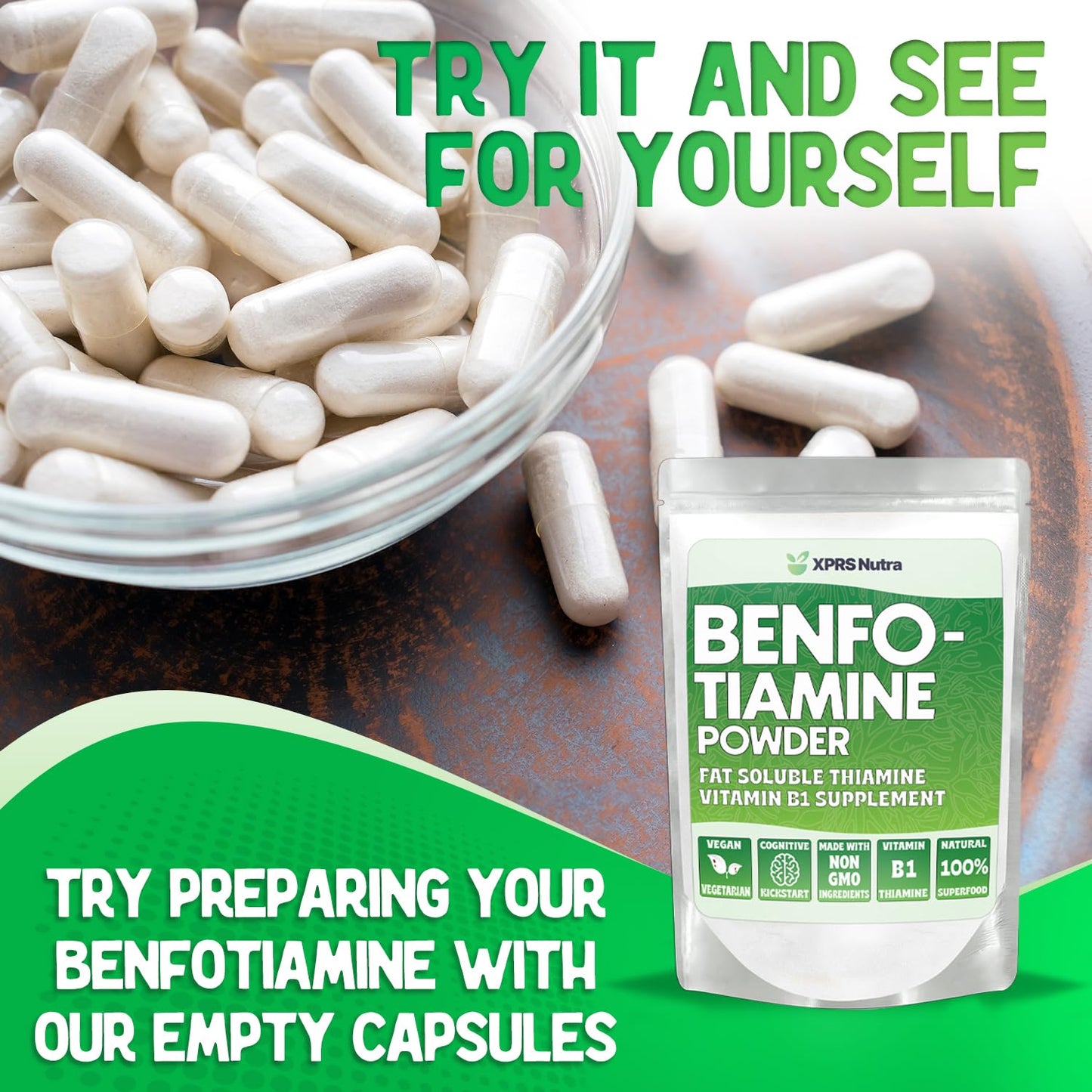 Polvo vitamina B1 benfotiamina XPRS Nutra paquete