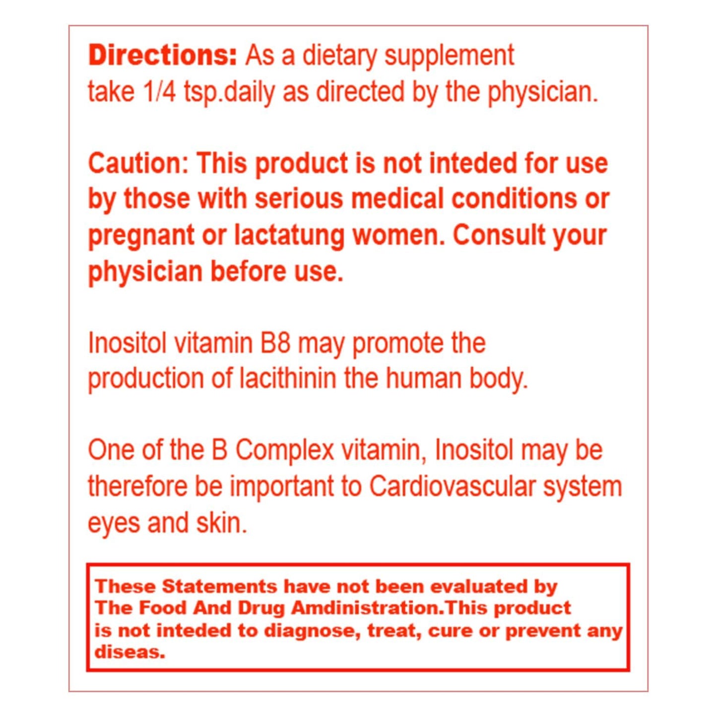 Polvo blanco de vitamina b8 inositol Unike Nutra para equilibrio hormonal