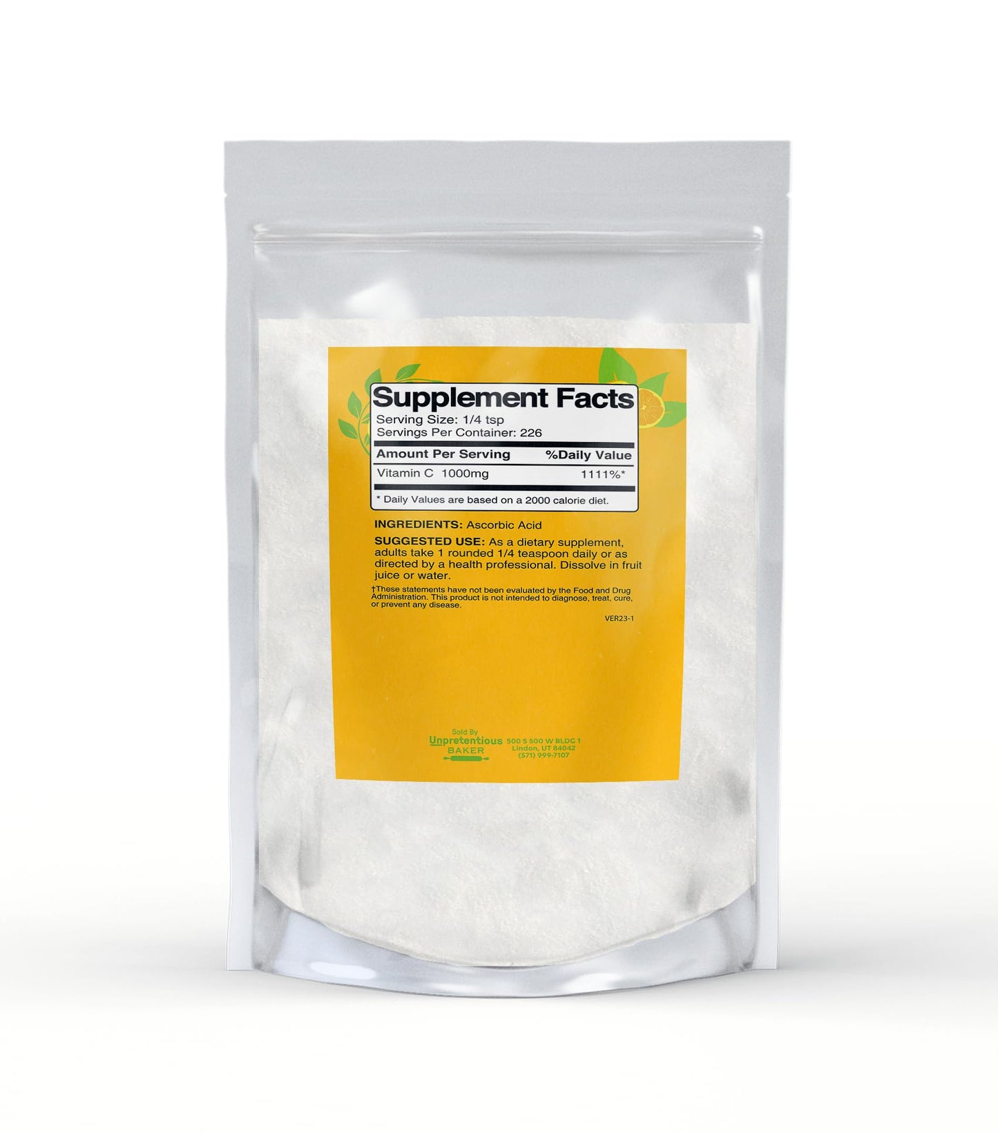 Polvo vitamina c unpretentious baker cristales 8 onzas