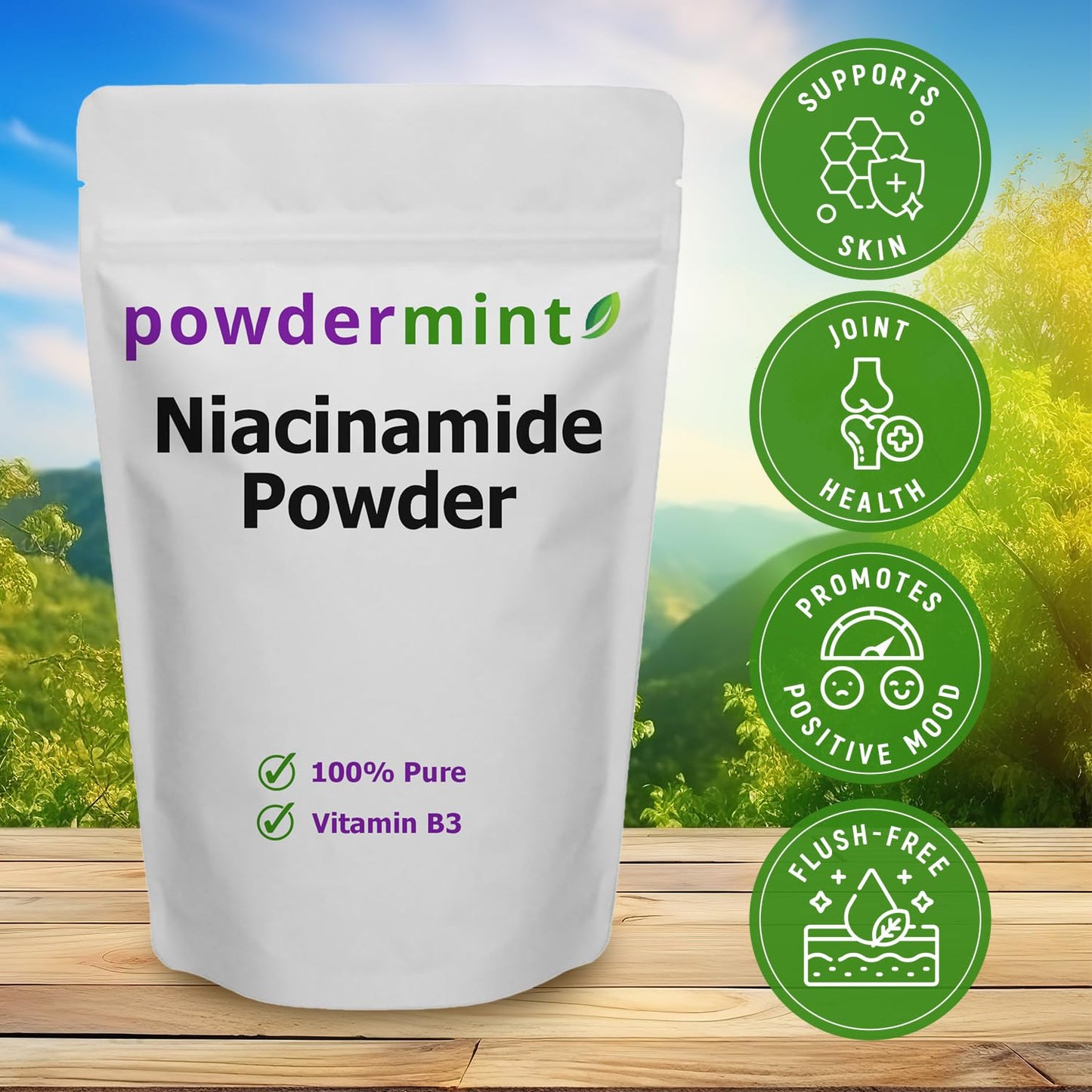 powdermint polvo niacinamida vitamina b3 envase frontal