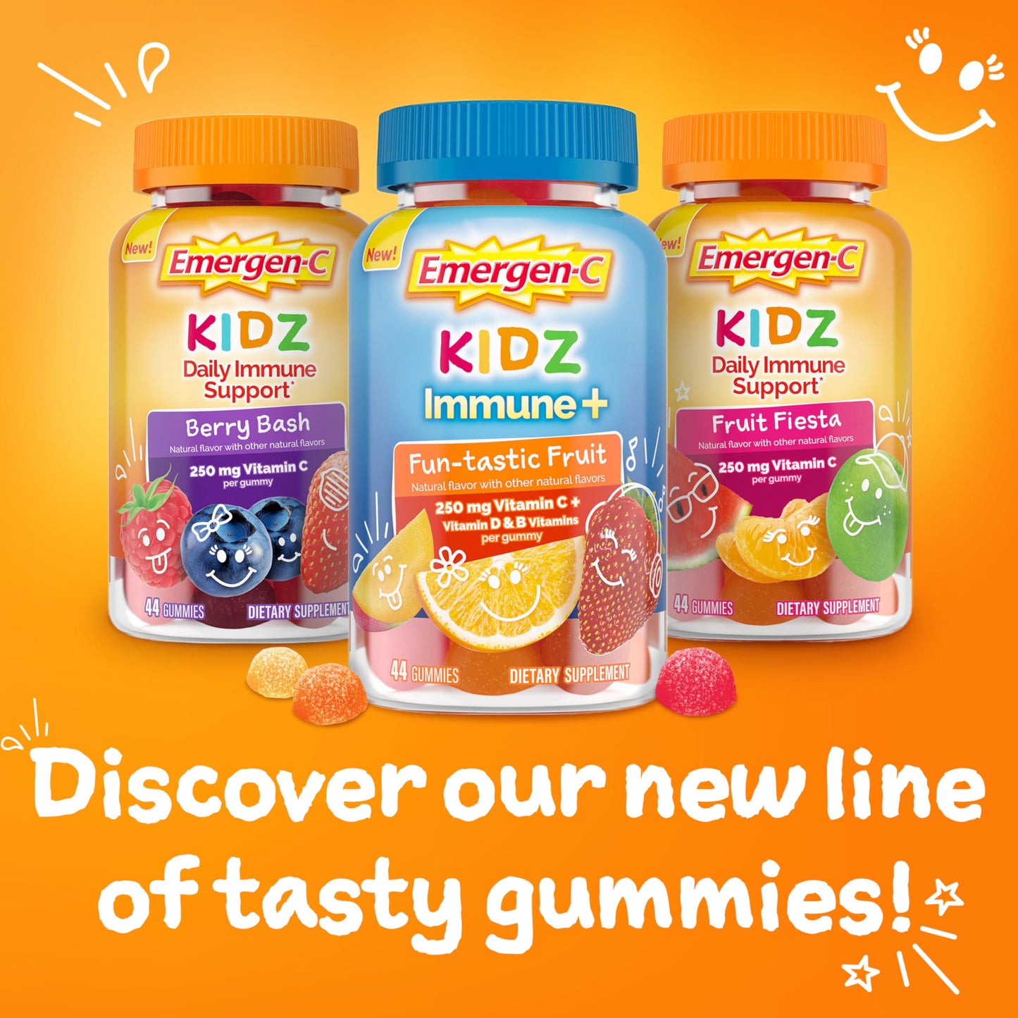 Presentación fronta botella gomitas Emergen-C Kidz sabor frutos rojos