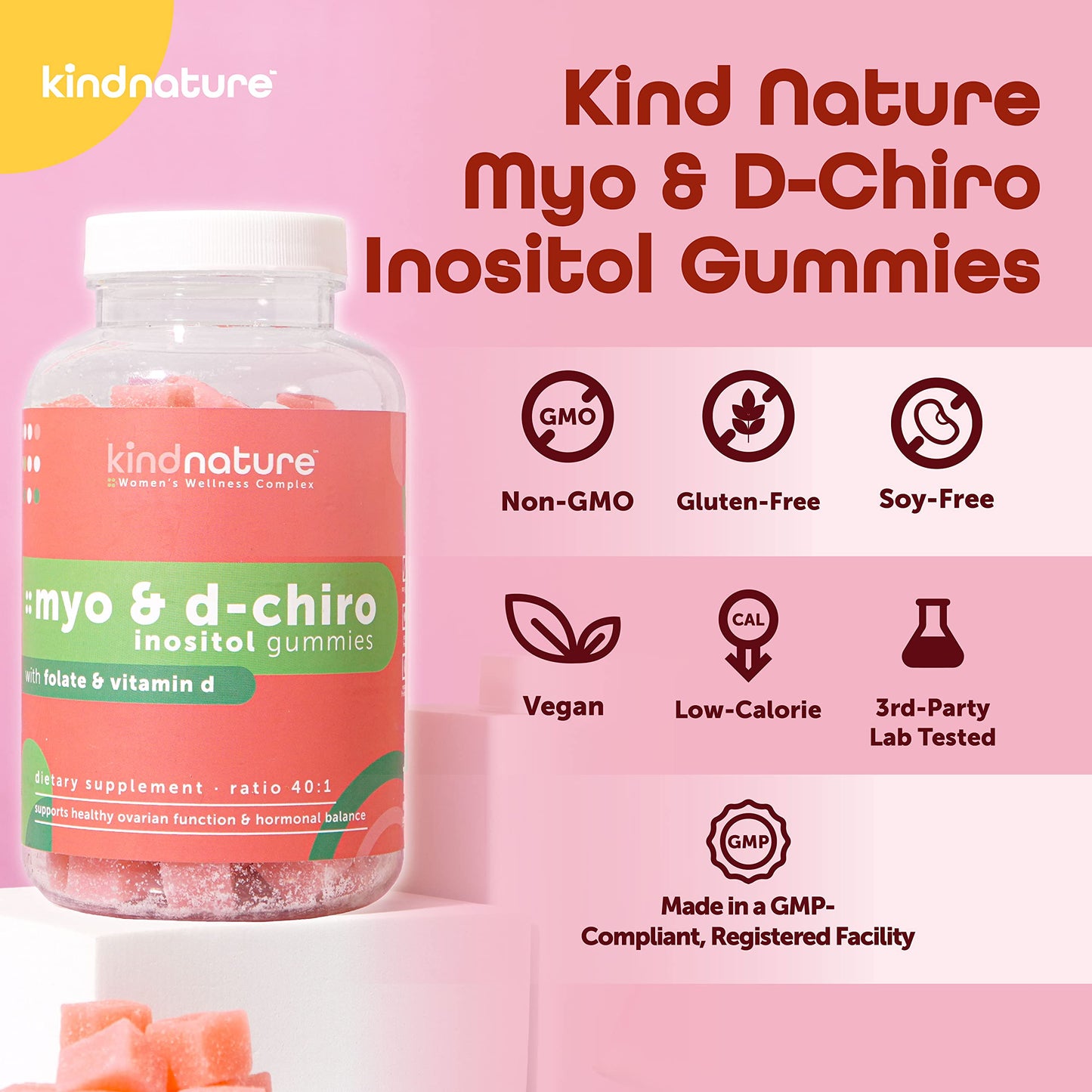 Presentación lateral gomitas Kind Nature inositol y vitamina D