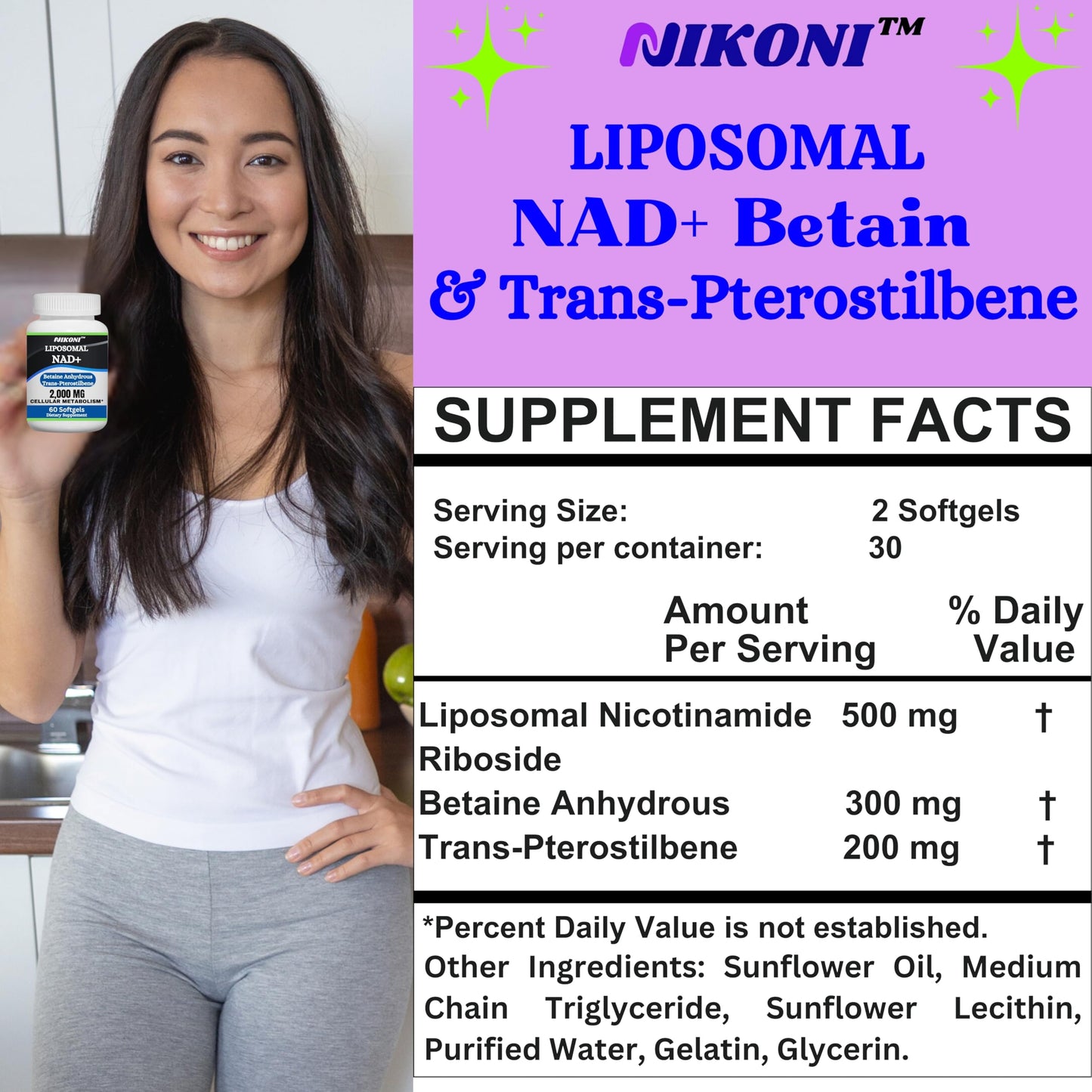 Presentación Nikoni NAD+ liposomal para soporte celular y energía
