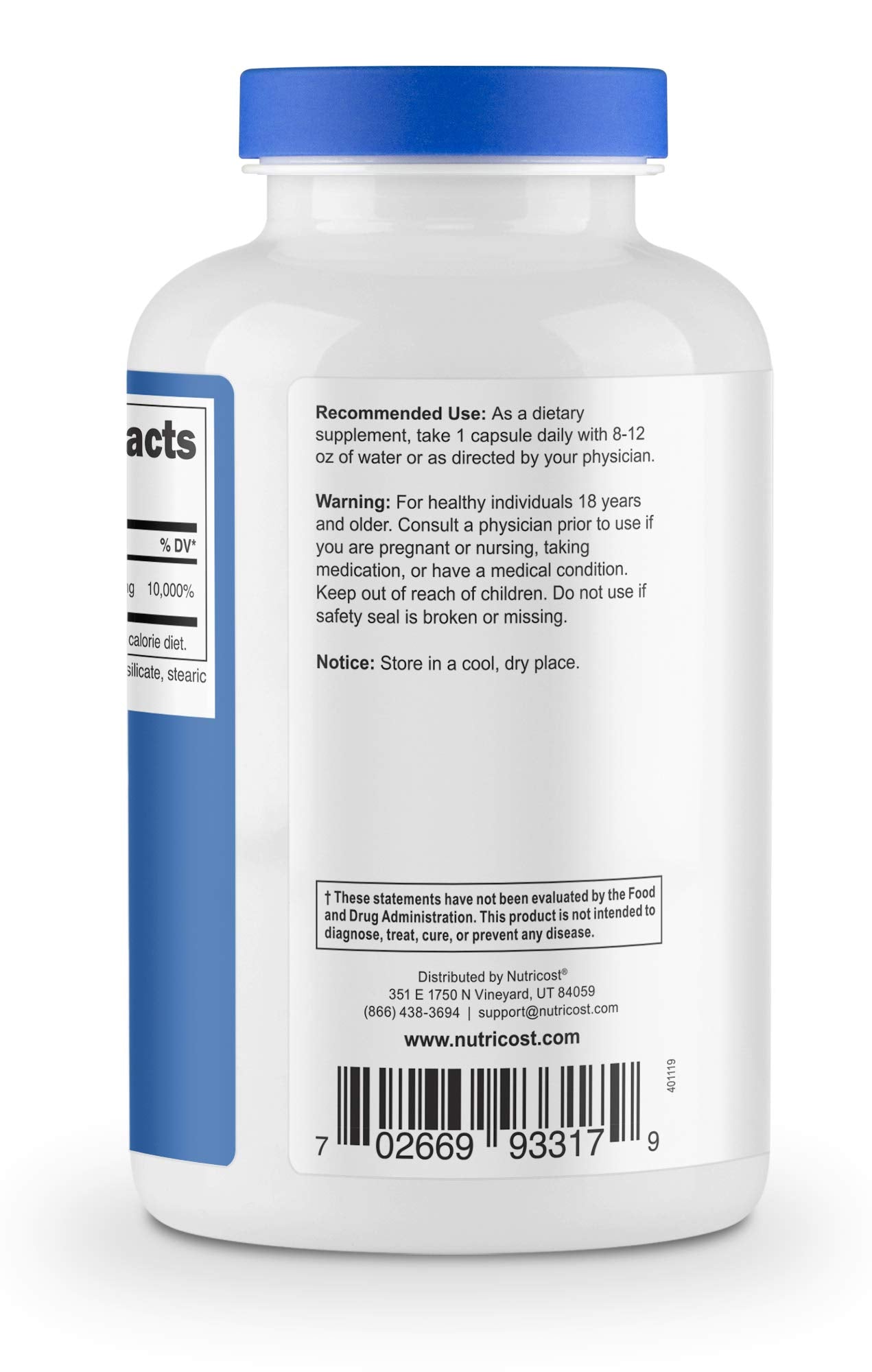 Presentación Nutricost ácido pantoténico b5 500mg