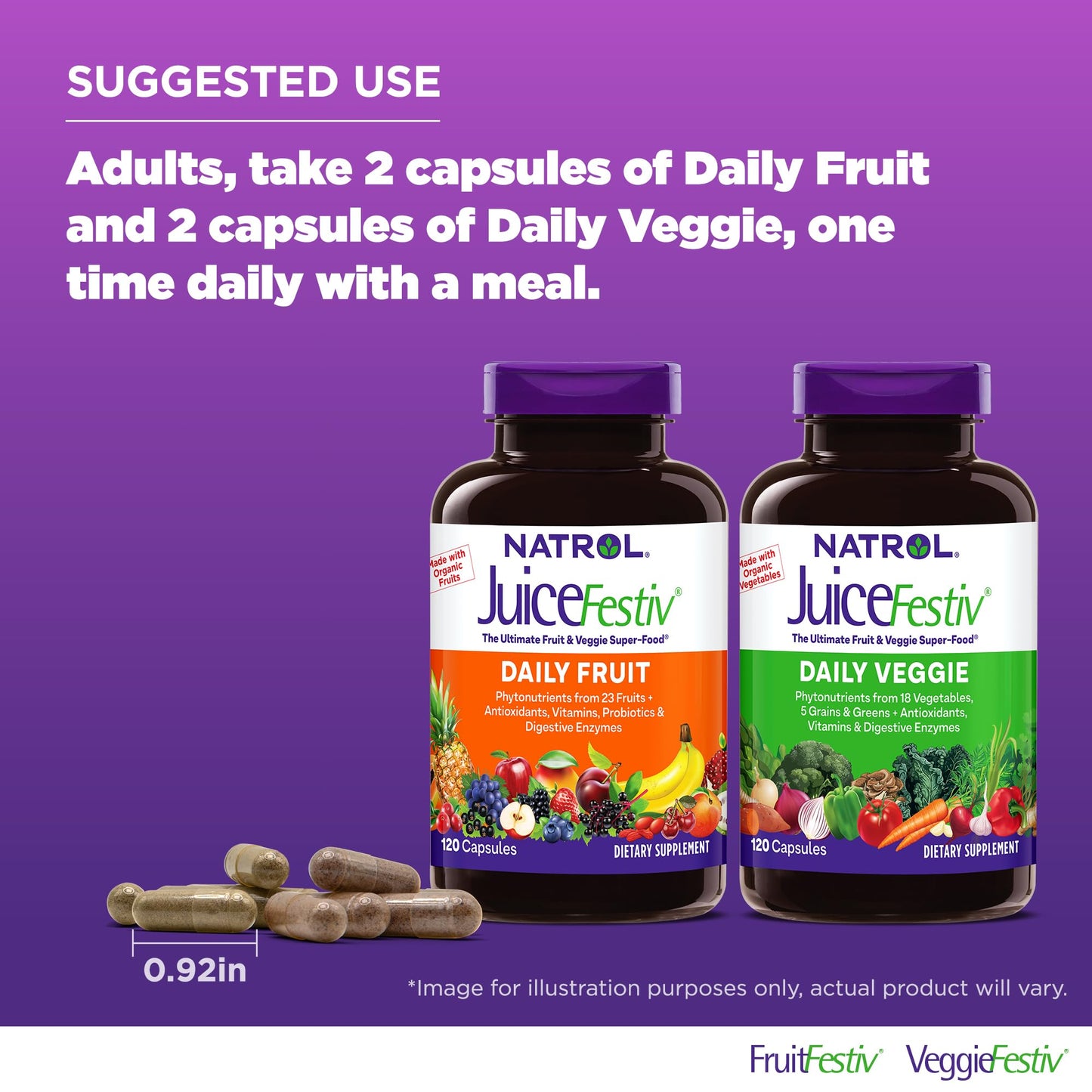 Producto Natrol JuiceFestiv con frutas y verduras orgánicas 120 cápsulas