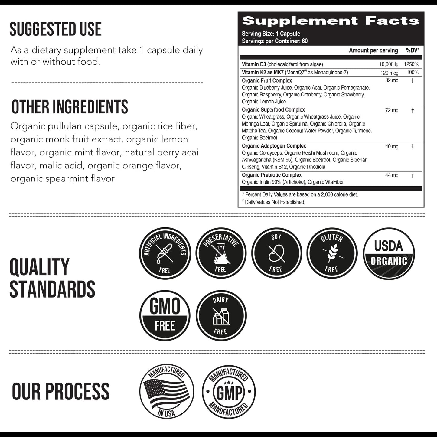 Producto de vitamina D3 y K2 de alta potencia orgánico
