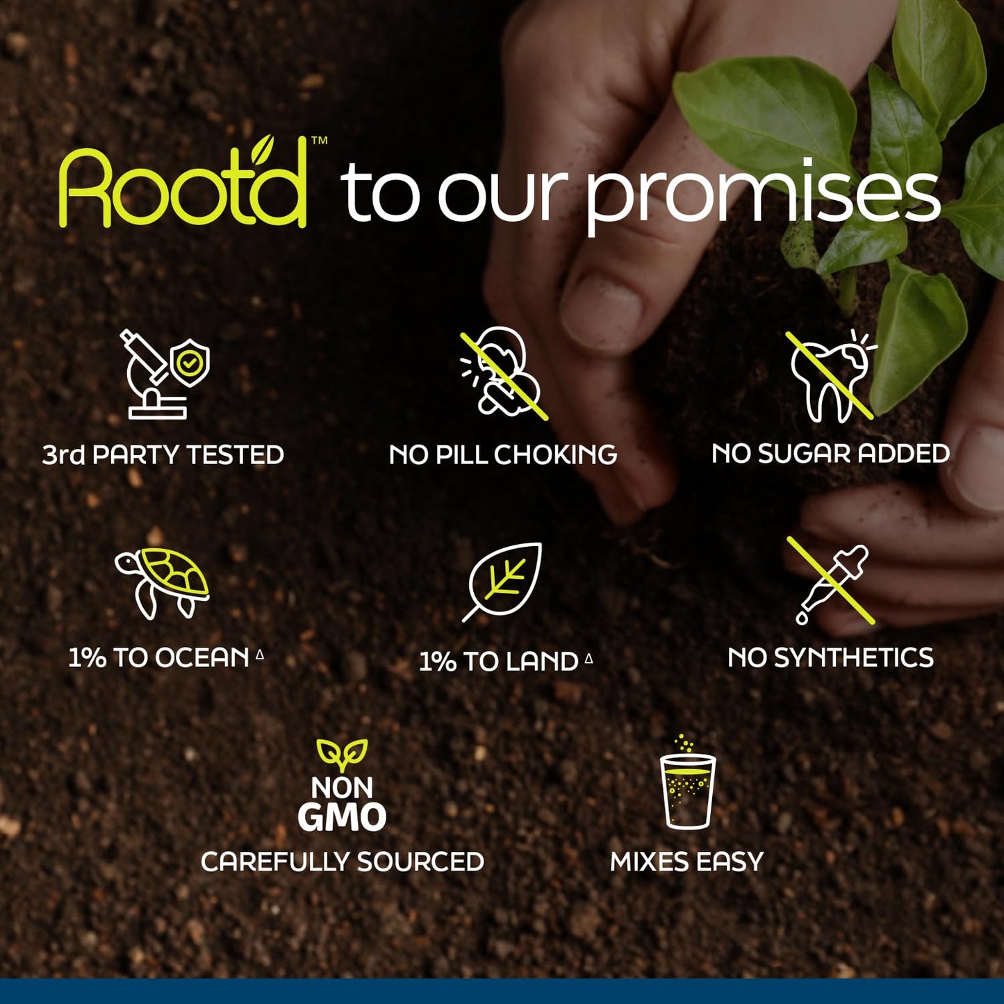 Promesas ecológicas de Root'd multivitamínico.