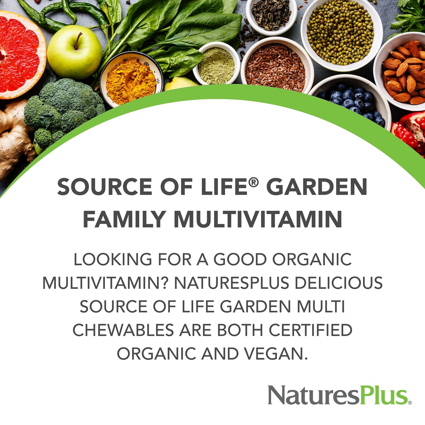 Promoción de multivitamínico Natures Plus con ingredientes orgánicos