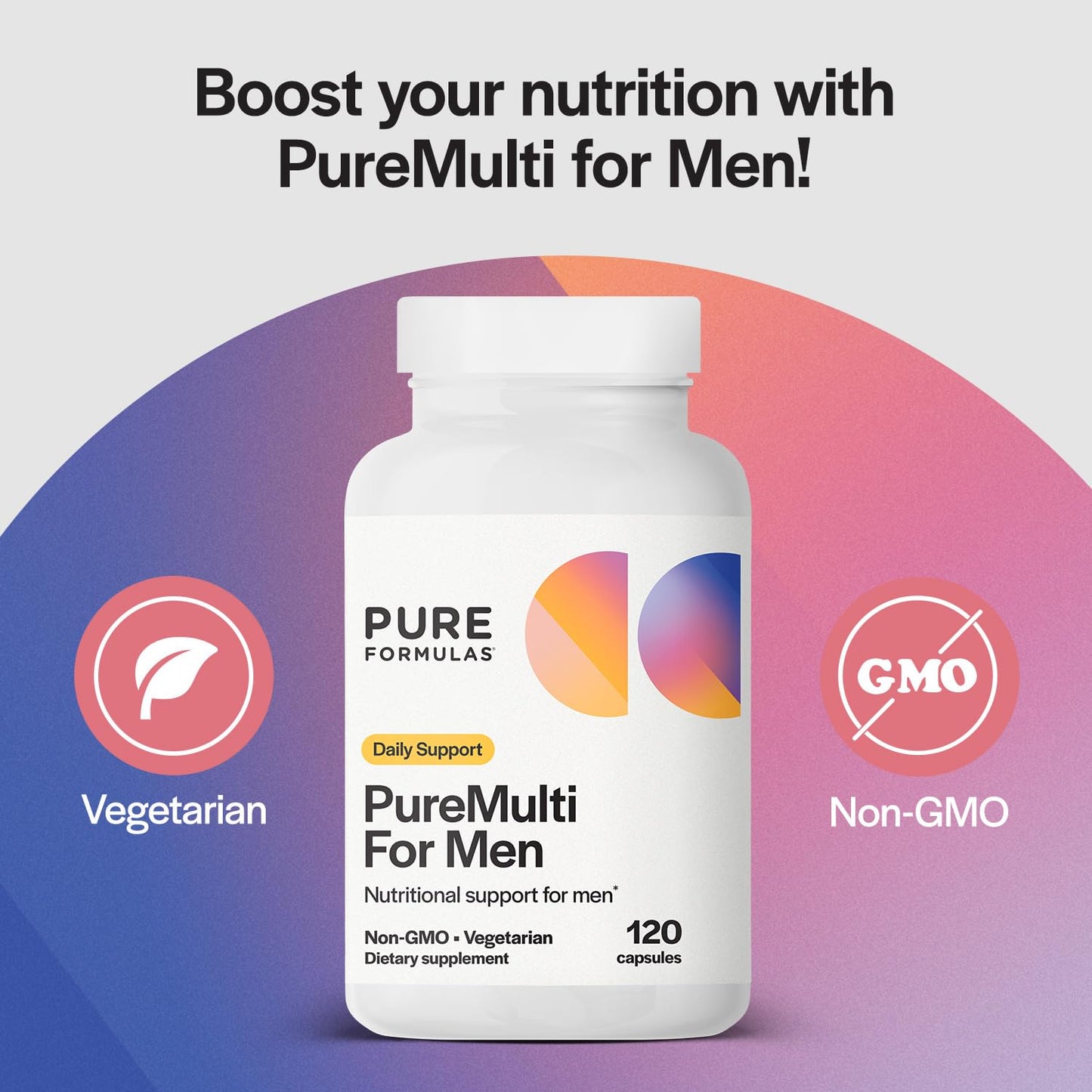 Promoción PureFormulas PureMulti para hombres, nutrición balanceada.