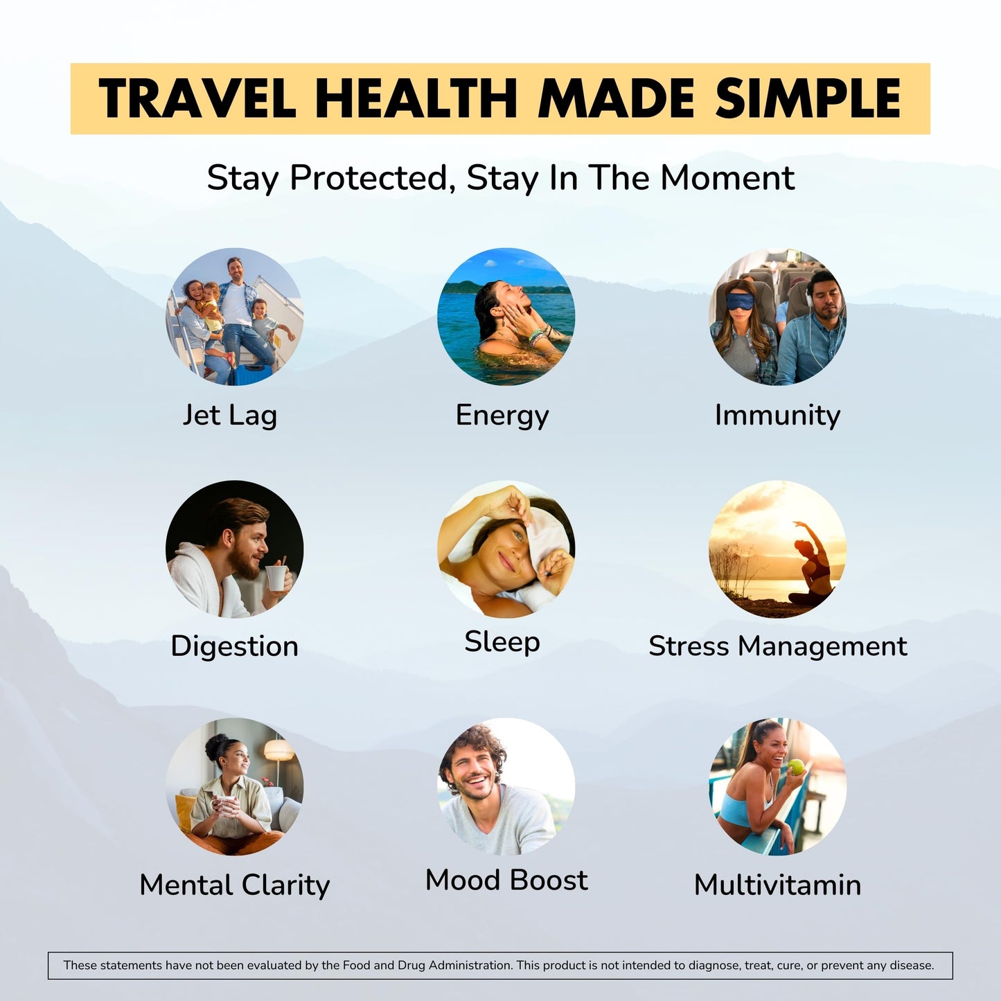 Suplemento para salud de viaje en imagen promocional