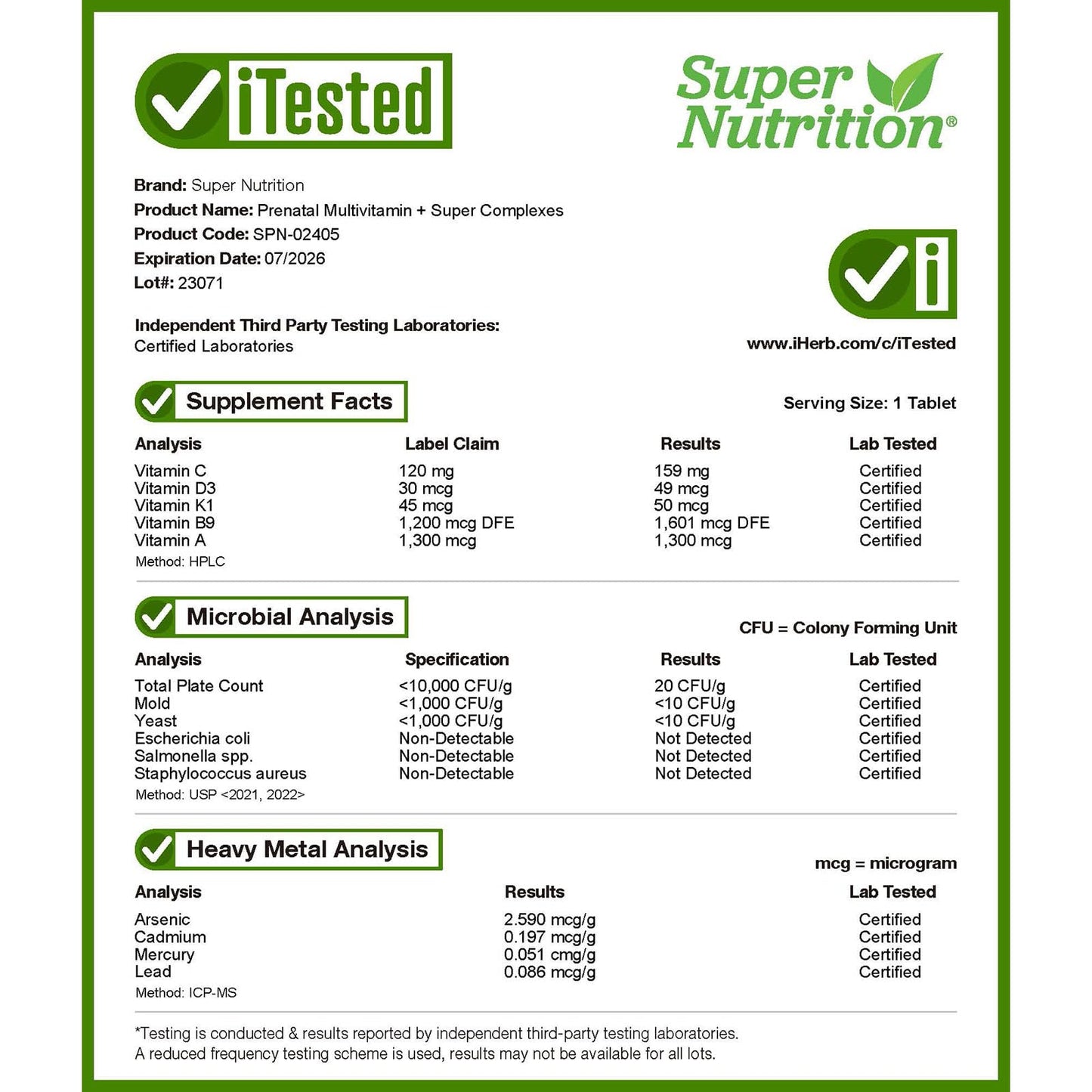 Prueba de laboratorio multivitamínico Simply One