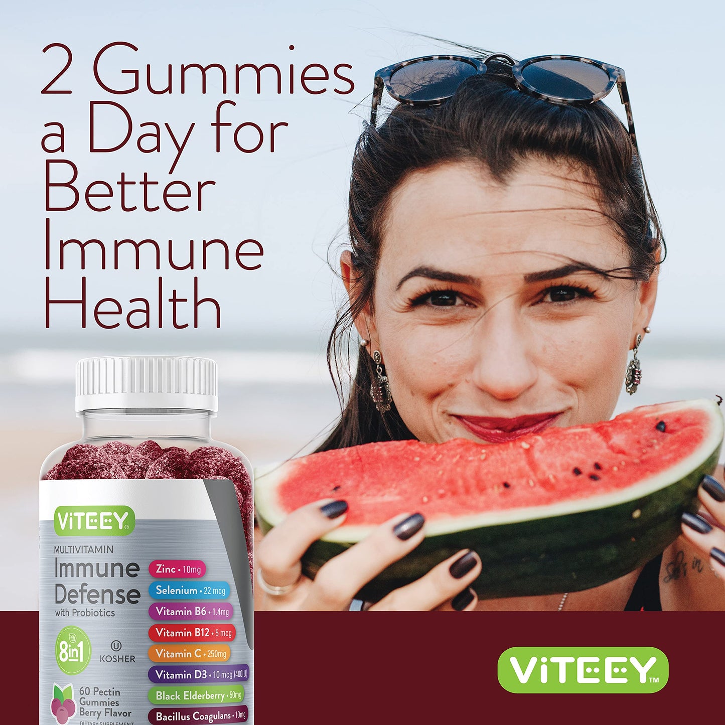 Publicidad de Viteey: dos gomitas diarias para la salud inmune