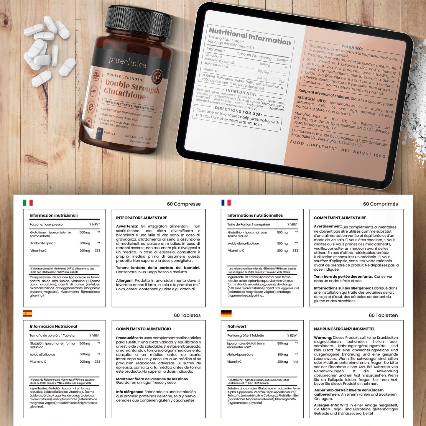 pureclinica tabletas antioxidantes con glutatión y ácido lipoico