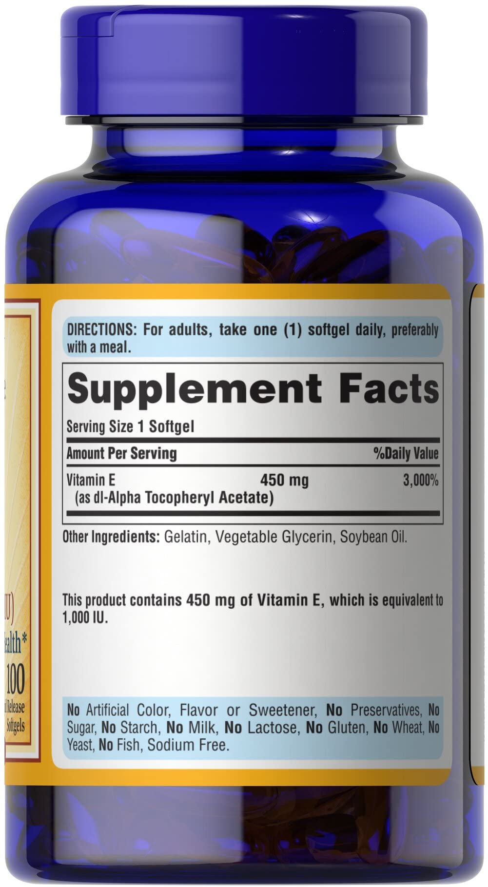 Puritan's Pride suplemento vitamina E 1000 UI para salud de la piel