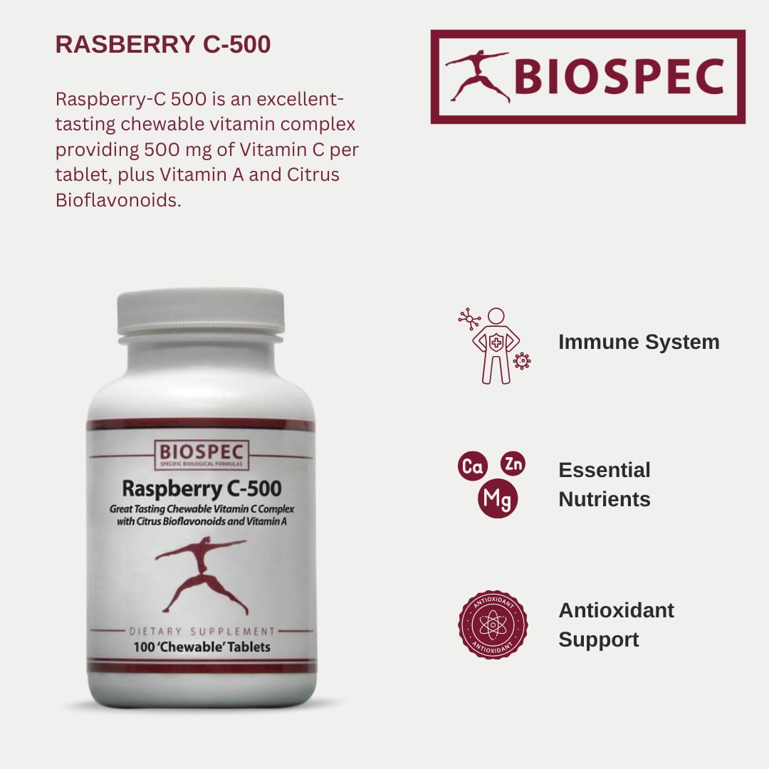 Paquete Raspberry C-500 vitaminas masticables para niños y adultos