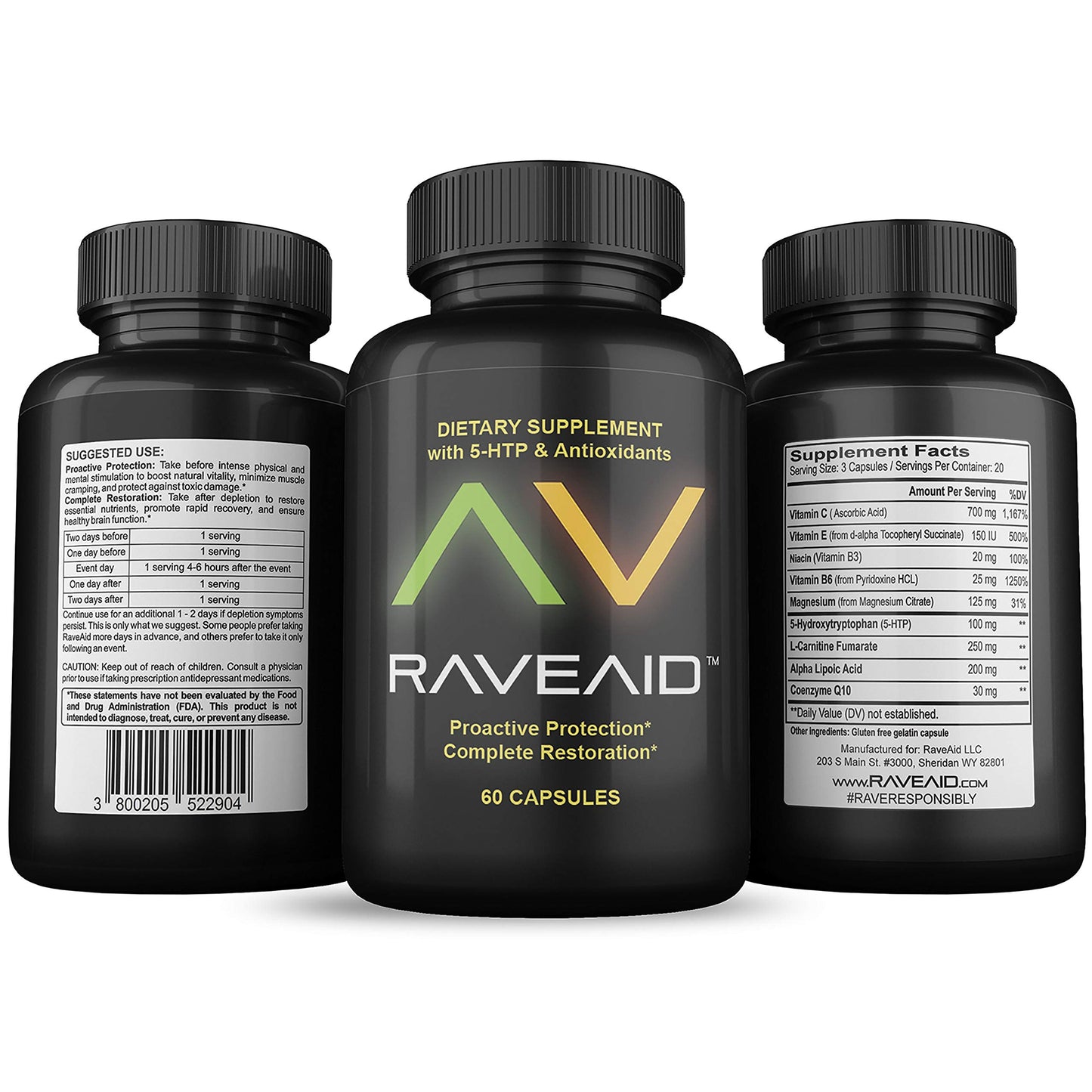 RaveAid suplemento con antioxidantes para recuperación y energía