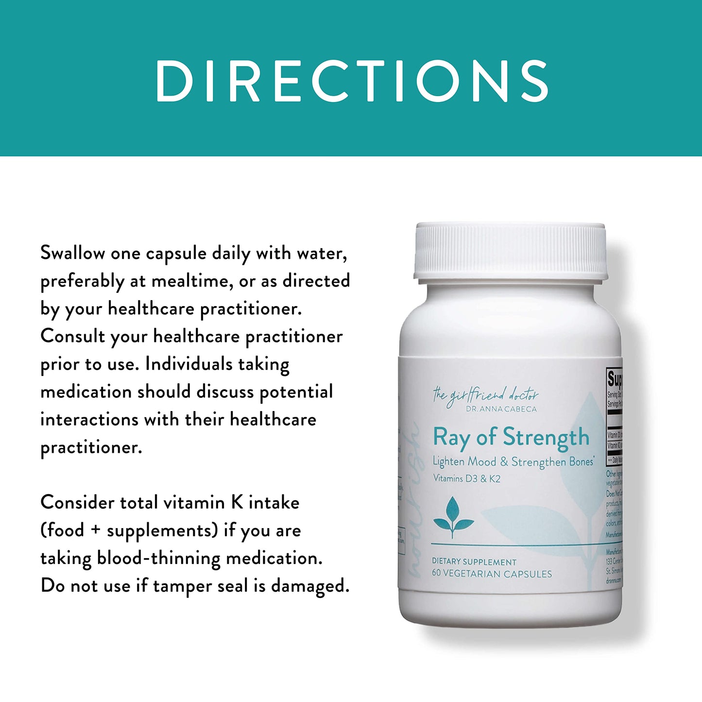 Ray of Strength vitamina D3 y K2 Dr. Anna Cabeca envase frontal