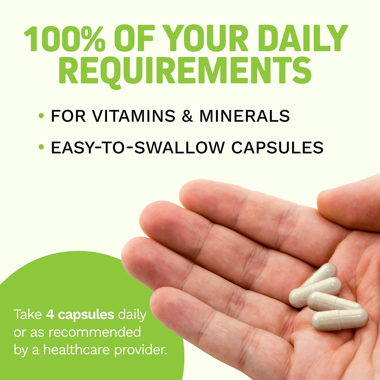 100% requerimientos diarios de vitaminas y minerales
