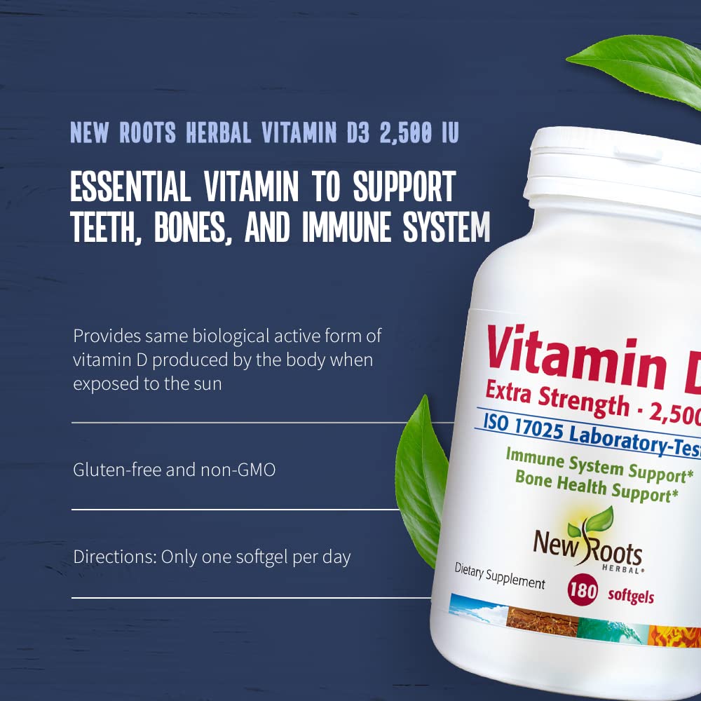 Reverso del envase Vitamin D3 2500 UI NEW ROOTS HERBAL